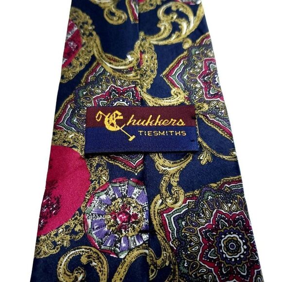 Chukkers Tiesmiths Silk Tie Red Floral‎ Short Wide Hand Finished - Picture 4 of 6